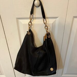 Vince Camuto Black Pebble Leather Handbag with Gold Chain Shoulder Strap